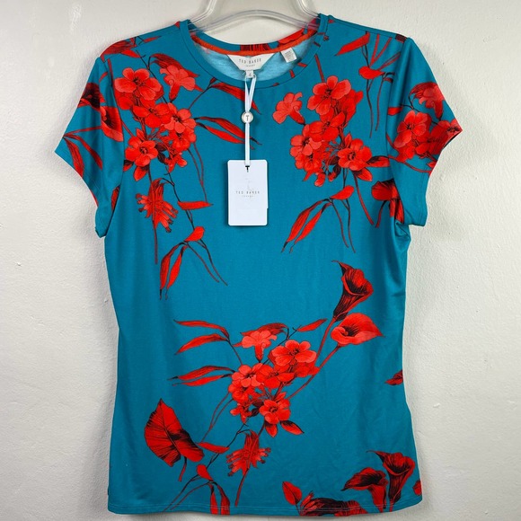 NWT Ted Baker Fantasia Fitted Tee Turquoise Size 4 - Picture 10 of 12